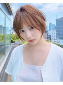 クールショート/ショートパーマ/ボブルフ/ピンクベージュ/柴