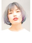 ユニコーンカラー/ボブ/ホワイトシルバー/ケアブリーチ/