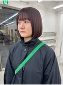 丸みボブ赤みブラウン_グレーベージュレイヤーロング前髪パーマ