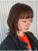レイヤーボブ　切りっぱなしボブ　ピンクブラウン　フルバング