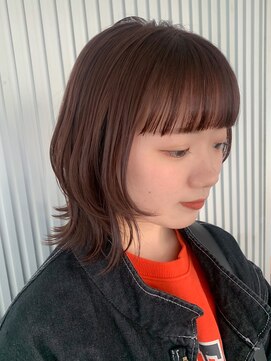 ガーデンヨコハマエスト(GARDEN YOKOHAMA est) レイヤーボブ　切りっぱなしボブ　ピンクブラウン　フルバング