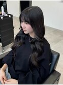 黒髪/顔周りカット/シースルーバング/エクステロング/韓国ヘア