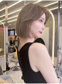 【岐阜】顔周りレイヤーカット切りっぱなしボブ/デザインカラー