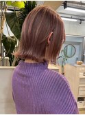 ブリーチなしダブルカラーピンクベージュミディアムボブ30代
