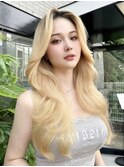 A138レイヤーカットブロンドヘアロングヘアーダブルカラー