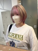 ラニヘアサロン(lani hair salon)&nbsp;ミルクティー×ピンク/ブロックカラー/デザインカラー/ショート