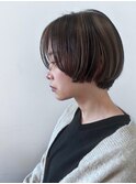 ショートボブ/顔まわりカット/艶髪ブラウン