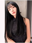 ANGELICA 韓国風 ストレートヘア アッシュブラック ぱっつん前髪