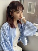 ピンクブラウンハーフツインアレンジ