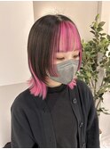 ウルフカット×インナーカラーピンク