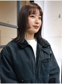 姫カット 外ハネミディアム ストレート グレージュ 透明感カラー