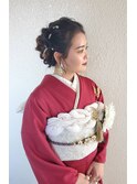 振袖 リボン 髪 大きなフラワーシニヨン ヘアスタイル