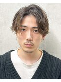 フェザーパーマ/グレーブルーカラー/刈り上げショートパンク