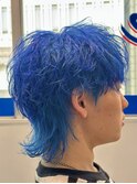 ブルー青髪無造作マッシュウルフ
