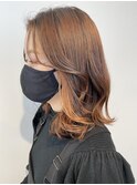 イヤリングカラー×オレンジ×韓国風バング