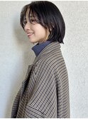 切りっぱなしボブ×小顔前髪×美髪×ベージュカラーb