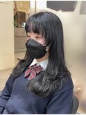 ＊セミロングレイヤーカット！黒髪暗髪ロングウルフカット！