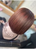 ピンクブラウン　ネビージュ　こなれミディ　ボブルフ