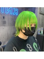 インク 渋谷(INK.)&nbsp;黄緑×エンドカラー×ウルフカット