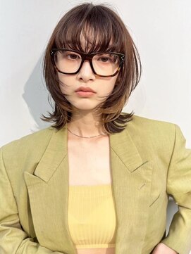 ヴェイン 渋谷(vain) ウルフレイヤー　フルバング　小顔カット　外ハネボブ　透明感