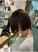 長崎 パツっとボブ ブリーチなしレッド