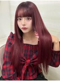 《高瀬寛菜》ワインレッド×ロングエクステ
