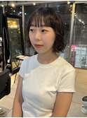 △大人可愛い癖毛風ボブパーマレイヤーパーマぱっつん前髪