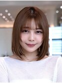 20代30代大人可愛い斜めバング/ストレートボブ/シルキーベージュ