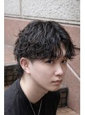 波巻きシャドウパーマメンズツーブロックマッシュミニウルフ
