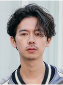 メンズシースルーマッシュニュアンスパーマシャドウパーマテテ風
