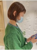 【中澤彩乃】カシスブラウンブリーチなしミニボブ前髪カット