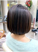 髪質改善カラー ブラウンショートボブ