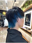 メンズウルフ/インナーカラー/ウルフカット/水色カラー/ブリーチ