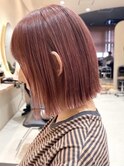 横浜ペールピンクベージュカラータッセルボブ切りっぱなしボブ