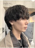 原宿シャドウパーマ緩めメンズマッシュウルフカットツーブロック