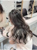 ハイライトカラーくびれヘアアプリコットオレンジ