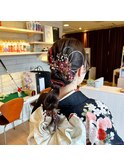■成人式用　ポニーテール×ロープアレンジ×花飾