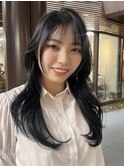 レイヤーカット 暗髪 ブルーブラック 姫カット風