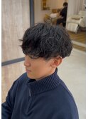 刈り上げツーブロックシャドウパーマメンズマッシュ