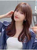 シャギーレイヤー韓国ワンホンヘアシースルーぱっつん前髪