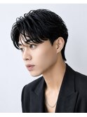 韓国風センターパートウルフニュアンスパーマ黒髪リクルート