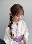 浴衣着付けヘアセット/サイド編みおろしヘアアレンジ/ヘアメイク
