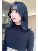 ネイビーブルー_韓国風ミディアムヘア