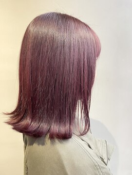ヘアー アイス 御器所本店(HAIR ICI) ピンクブラウンカラー切りっぱなしボブミディアム