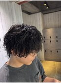 縦落ちウルフパーマ／ウザバング波ウェーブツイストパーマメンズ