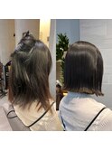 外ハネボブ　くびれボブ　レイヤーボブ　ブルーカラー