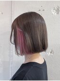 【ボブヘア】モカベージュ×ピンクイヤリングカラー♪