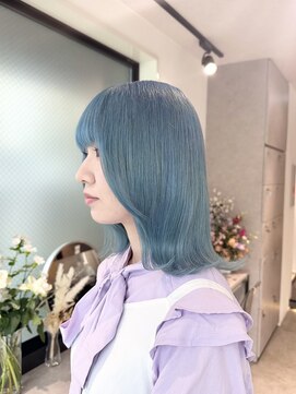 シンシェアサロン 原宿店(Qin shaire salon) ダブルカラー 水色カラー 外ハネ