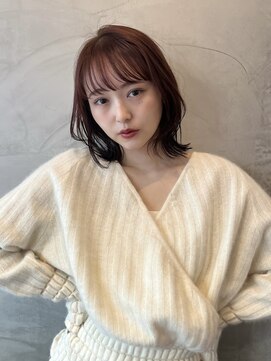 ヒュージ 三軒茶屋(huge) くびレイヤー/小顔カット/前髪/ローズカラー/ピンクベージュ