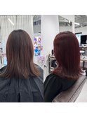 ブリーチなしダブルカラー韓国風ボルドーカラー